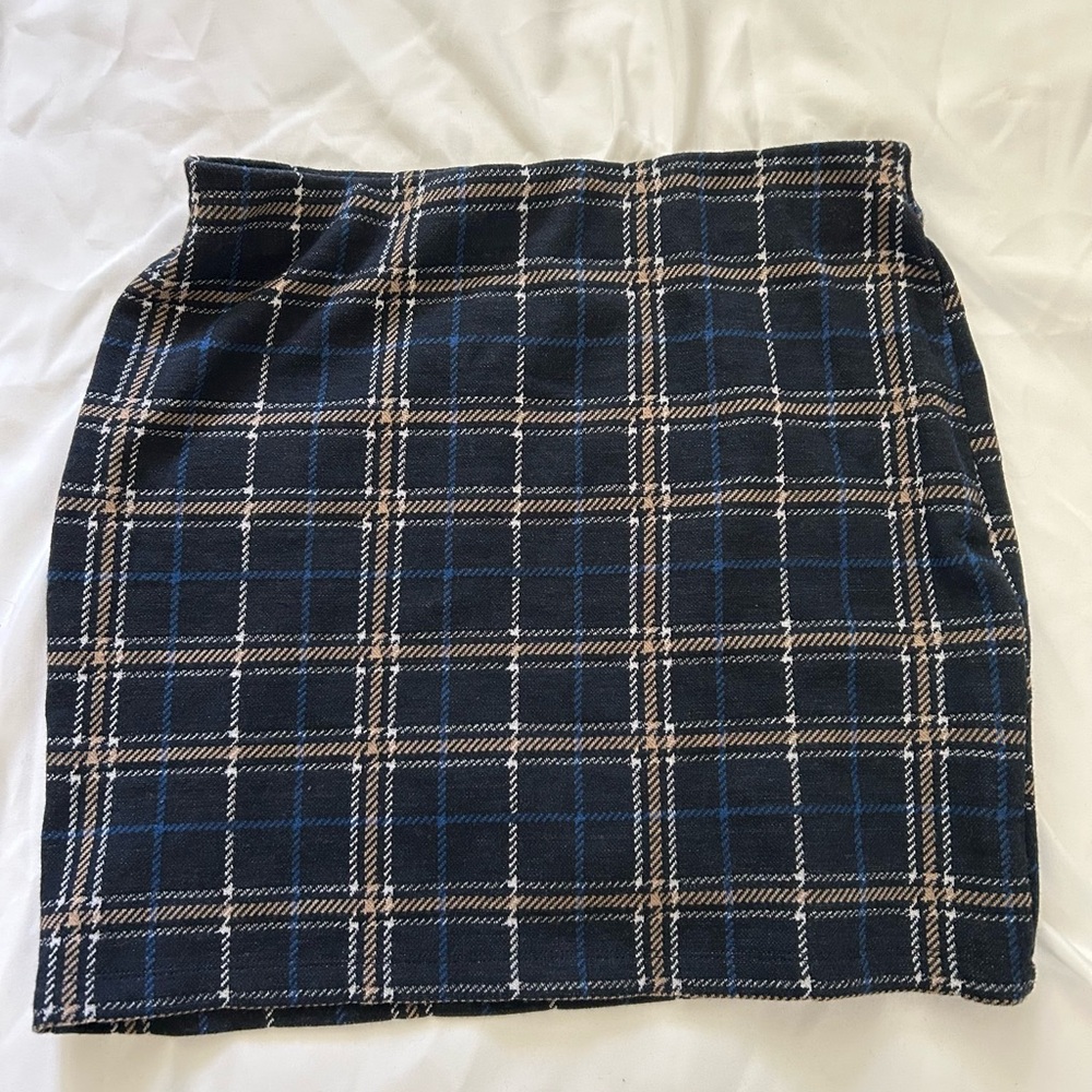 Zara Plaid Navy Blue Skirt